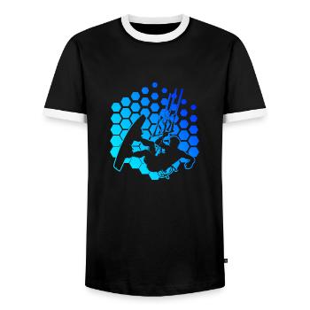 Kiten Kitesurfen Kitesurfing Kite Kitesurf - Men's Ringer Shirt - black/white - Front - AI Model Female 172 light (172cm) & AI Model Male 178 light (178cm)