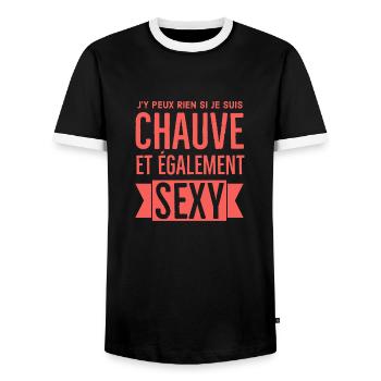 Humour homme chauve - T-shirt contrasté Homme - noir/blanc - Devant - AI Model Female 172 light (172cm) & AI Model Male 178 light (178cm)