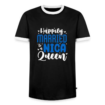 Happily Married To A Nica Queen Husband Nicaraguan - Men's Ringer Shirt - black/white - Front - AI Model Female 172 light (172cm) & AI Model Male 178 light (178cm)