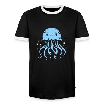 Float on, Qualle mit Tentakeln, Meeresbewohner - Männer Kontrast-T-Shirt - Schwarz/Weiß - Vorne - AI Model Female 172 light (172cm) & AI Model Male 178 light (178cm)