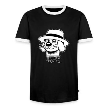Dapper Doggo - Top Hat, Top Dog Design - Men's Ringer Shirt - black/white - Front - AI Model Female 172 light (172cm) & AI Model Male 178 light (178cm)