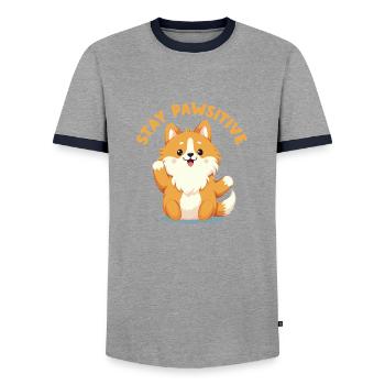 Stay Pawsitive - Men's Ringer Shirt - grey/navy  - Front - AI Model Female 172 light (172cm) & AI Model Male 178 light (178cm)