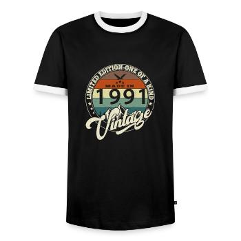 Vintage 1991 Best of 1991 - 34 Year Old Birthday - Men's Ringer Shirt - black/white - Front - AI Model Female 172 light (172cm) & AI Model Male 178 light (178cm)