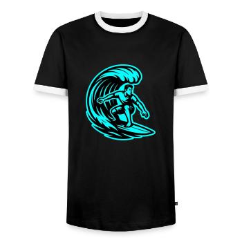 Surfer Wave Surfing - Men's Ringer Shirt - black/white - Front - AI Model Female 172 light (172cm) & AI Model Male 178 light (178cm)