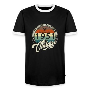 Jahrgang 1951 Das Beste von 1951 - 74 Jahre alter Geburtstag - Männer Kontrast-T-Shirt - Schwarz/Weiß - Vorne - AI Model Female 172 light (172cm) & AI Model Male 178 light (178cm)