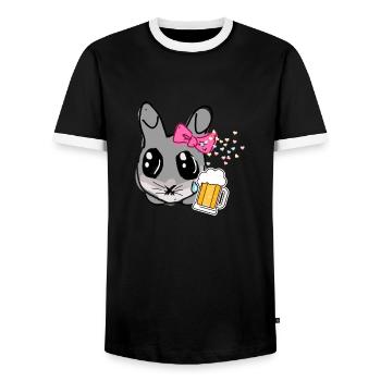 Bier,hase, illustration, Kaninchen - Männer Kontrast-T-Shirt - Schwarz/Weiß - Vorne - AI Model Female 172 light (172cm) & AI Model Male 178 light (178cm)