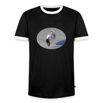 Die Möwe hat ein Leckerbissen - eine Scholle - Männer Kontrast-T-Shirt - Schwarz/Weiß - Vorne - AI Model Female 172 light (172cm) & AI Model Male 178 light (178cm)