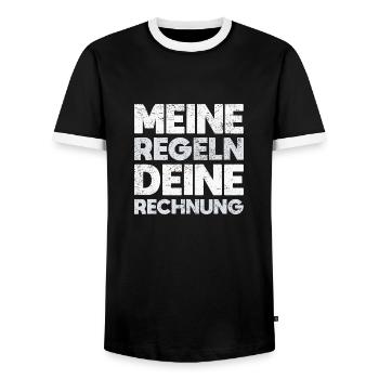 Meine Regeln, Deine Rechnung - Männer Kontrast-T-Shirt - Schwarz/Weiß - Vorne - AI Model Female 172 light (172cm) & AI Model Male 178 light (178cm)