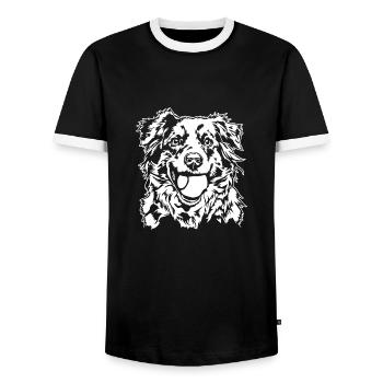 Australian Shepherd Ball Ball Junkie Dogs Wilsigns - Men's Ringer Shirt - black/white - Front - AI Model Female 172 light (172cm) & AI Model Male 178 light (178cm)