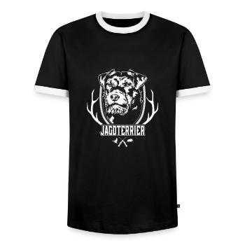 Jagdterrier rauhaar Jagdhund Hunde Hund Wilsigns - Männer Kontrast-T-Shirt - Schwarz/Weiß - Vorne - AI Model Female 172 light (172cm) & AI Model Male 178 light (178cm)