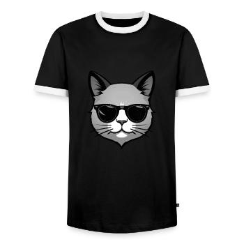 Coole Cartoon Katze mit Sonnenbrille - Männer Kontrast-T-Shirt - Schwarz/Weiß - Vorne - AI Model Female 172 light (172cm) & AI Model Male 178 light (178cm)