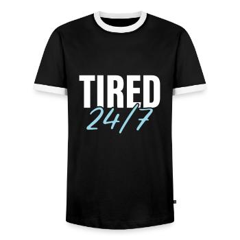 Tired 24/7 - Men's Ringer Shirt - black/white - Front - AI Model Female 172 light (172cm) & AI Model Male 178 light (178cm)