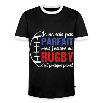 Je ne suis pas parfait mais j' assure au rugby - T-shirt contrasté Homme - noir/blanc - Devant - AI Model Female 172 light (172cm) & AI Model Male 178 light (178cm)