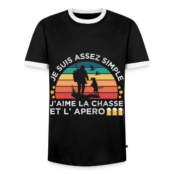 Chasse et apéro humour chasseur cadeau chasse cool - T-shirt contrasté Homme - noir/blanc - Devant - AI Model Female 172 light (172cm) & AI Model Male 178 light (178cm)