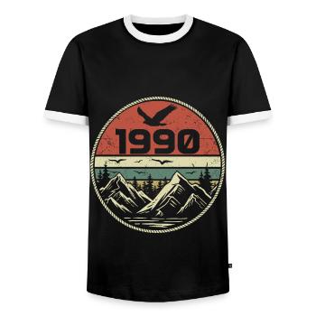 Vintage 1990's Classic 1990's Retro 1990's Gift 1990's - Men's Ringer Shirt - black/white - Front - AI Model Female 172 light (172cm) & AI Model Male 178 light (178cm)