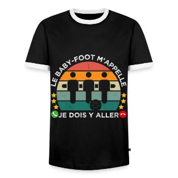 Le baby-foot m' appelle humour baby-foot vintage - T-shirt contrasté Homme - noir/blanc - Devant - AI Model Female 172 light (172cm) & AI Model Male 178 light (178cm)
