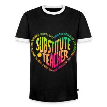 Cool Pride Passion Substitute Teacher - Men's Ringer Shirt - black/white - Front - AI Model Female 172 light (172cm) & AI Model Male 178 light (178cm)