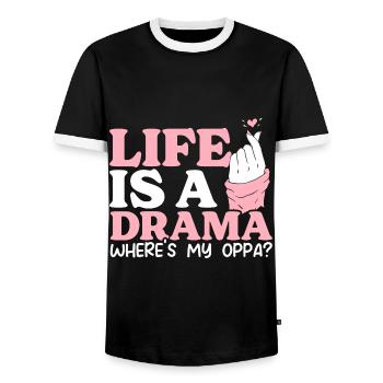 Drame Kdrama coréen drôle, - T-shirt contrasté Homme - noir/blanc - Devant - AI Model Female 172 light (172cm) & AI Model Male 178 light (178cm)