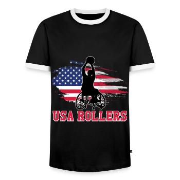 Handicap pour les joueurs de basketball en fauteuil roulant États-Unis - T-shirt contrasté Homme - noir/blanc - Devant - AI Model Female 172 light (172cm) & AI Model Male 178 light (178cm)