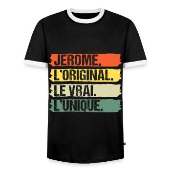 Jérome l' original le vrai l' unique prénom rétro - T-shirt contrasté Homme - noir/blanc - Devant - AI Model Female 172 light (172cm) & AI Model Male 178 light (178cm)