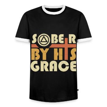 Faith Sobriety Dry Alcoholic Christian - Men's Ringer Shirt - black/white - Front - AI Model Female 172 light (172cm) & AI Model Male 178 light (178cm)
