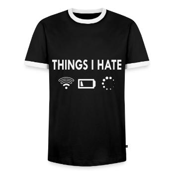 Dinge die ich hasse - Männer Kontrast-T-Shirt - Schwarz/Weiß - Vorne - AI Model Female 172 light (172cm) & AI Model Male 178 light (178cm)