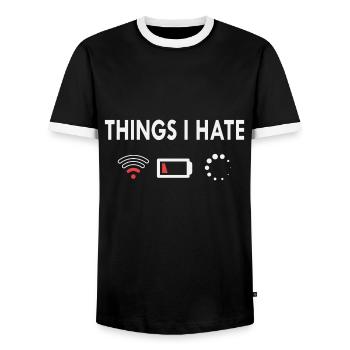 Dinge die ich hasse - Männer Kontrast-T-Shirt - Schwarz/Weiß - Vorne - AI Model Female 172 light (172cm) & AI Model Male 178 light (178cm)