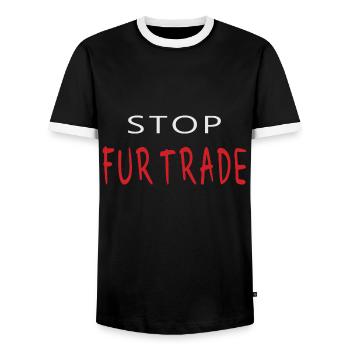 Stop au commerce de la fourrure - Message anti-fourrure sur le bien-être animal - T-shirt contrasté Homme - noir/blanc - Devant - AI Model Female 172 light (172cm) & AI Model Male 178 light (178cm)