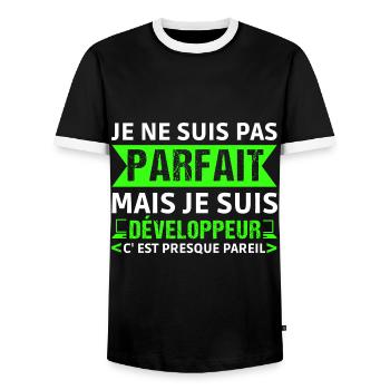 Humour Geek Cadeau Développeur Codeur Programmeur - T-shirt contrasté Homme - noir/blanc - Devant - AI Model Female 172 light (172cm) & AI Model Male 178 light (178cm)