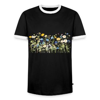Wildflower Meadow - Natural Watercolor Blooms - Men's Ringer Shirt - black/white - Front - AI Model Female 172 light (172cm) & AI Model Male 178 light (178cm)