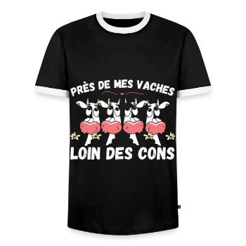 Près de mes vaches loin des cons humour vache - T-shirt contrasté Homme - noir/blanc - Devant - AI Model Female 172 light (172cm) & AI Model Male 178 light (178cm)