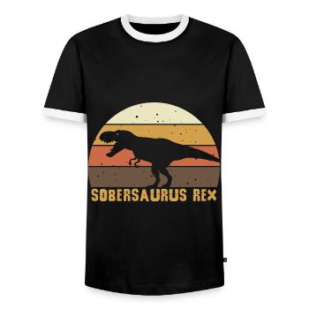 T-Rex Retro Sobriety Sober Sober Abstinent - Men's Ringer Shirt - black/white - Front - AI Model Female 172 light (172cm) & AI Model Male 178 light (178cm)