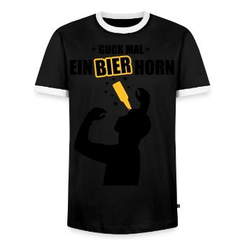 Ein Bierhorn - Malle T-Shirt - Mallorca Crew Shirt - Männer Kontrast-T-Shirt - Schwarz/Weiß - Vorne - AI Model Female 172 light (172cm) & AI Model Male 178 light (178cm)
