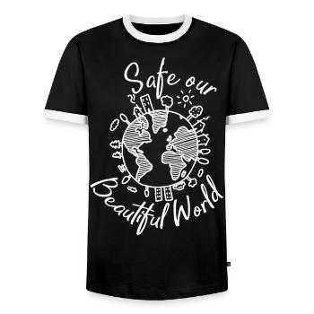 saves beautiful earth environmental protection nature conservation climate - Men's Ringer Shirt - black/white - Front - AI Model Female 172 light (172cm) & AI Model Male 178 light (178cm)