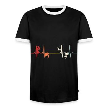 Mountaineering Retro Bouldering Mountain Climbing EKG Pulse - Men's Ringer Shirt - black/white - Front - AI Model Female 172 light (172cm) & AI Model Male 178 light (178cm)