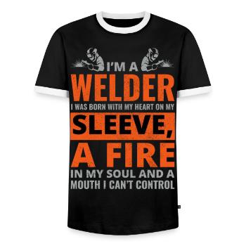 Weld Welding Welder Metal Construction Ironworker - Men's Ringer Shirt - black/white - Front - AI Model Female 172 light (172cm) & AI Model Male 178 light (178cm)