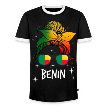 Benin - Men's Ringer Shirt - black/white - Front - AI Model Female 172 light (172cm) & AI Model Male 178 light (178cm)