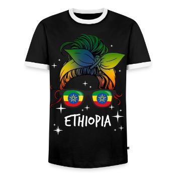 Ethiopia - Men's Ringer Shirt - black/white - Front - AI Model Female 172 light (172cm) & AI Model Male 178 light (178cm)