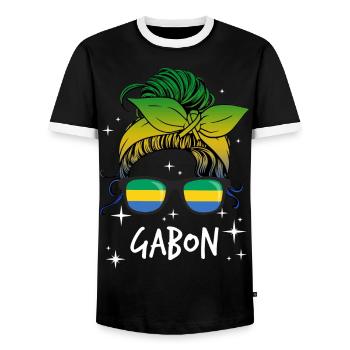 Gabon - Men's Ringer Shirt - black/white - Front - AI Model Female 172 light (172cm) & AI Model Male 178 light (178cm)