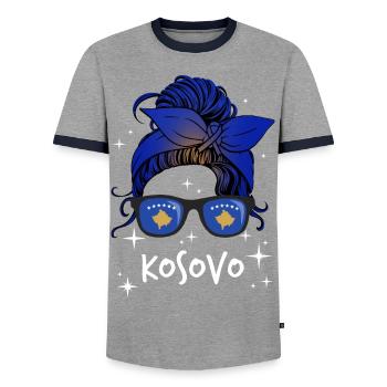 Kosovo - Men's Ringer Shirt - grey/navy  - Front - AI Model Female 172 light (172cm) & AI Model Male 178 light (178cm)