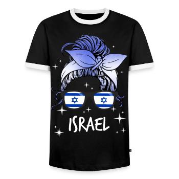 Israel - Men's Ringer Shirt - black/white - Front - AI Model Female 172 light (172cm) & AI Model Male 178 light (178cm)