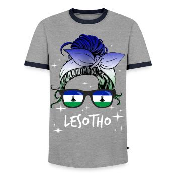 Lesotho - Männer Kontrast-T-Shirt - Grau/Navy  - Vorne - AI Model Female 172 light (172cm) & AI Model Male 178 light (178cm)