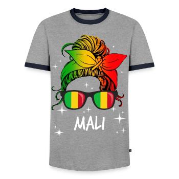 Mali - Men's Ringer Shirt - grey/navy  - Front - AI Model Female 172 light (172cm) & AI Model Male 178 light (178cm)
