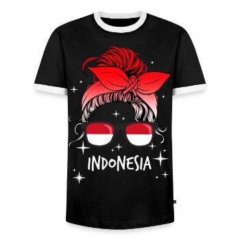 Indonesia - Men's Ringer Shirt - black/white - Front - AI Model Female 172 light (172cm) & AI Model Male 178 light (178cm)
