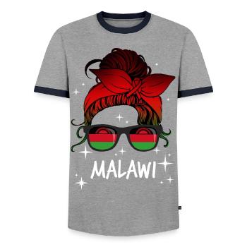 Malawi - Men's Ringer Shirt - grey/navy  - Front - AI Model Female 172 light (172cm) & AI Model Male 178 light (178cm)