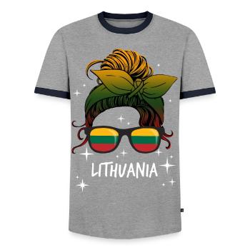 Lithuania - Men's Ringer Shirt - grey/navy  - Front - AI Model Female 172 light (172cm) & AI Model Male 178 light (178cm)