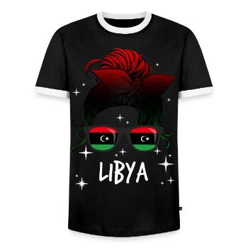 Libya - Men's Ringer Shirt - black/white - Front - AI Model Female 172 light (172cm) & AI Model Male 178 light (178cm)