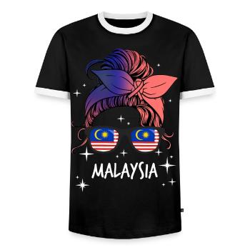 Malaysia - Men's Ringer Shirt - black/white - Front - AI Model Female 172 light (172cm) & AI Model Male 178 light (178cm)