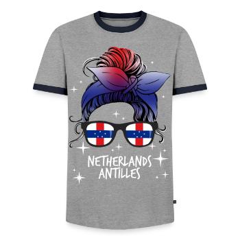 Netherlands Antilles - Men's Ringer Shirt - grey/navy  - Front - AI Model Female 172 light (172cm) & AI Model Male 178 light (178cm)
