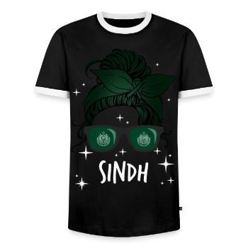 Sindh - Men's Ringer Shirt - black/white - Front - AI Model Female 172 light (172cm) & AI Model Male 178 light (178cm)